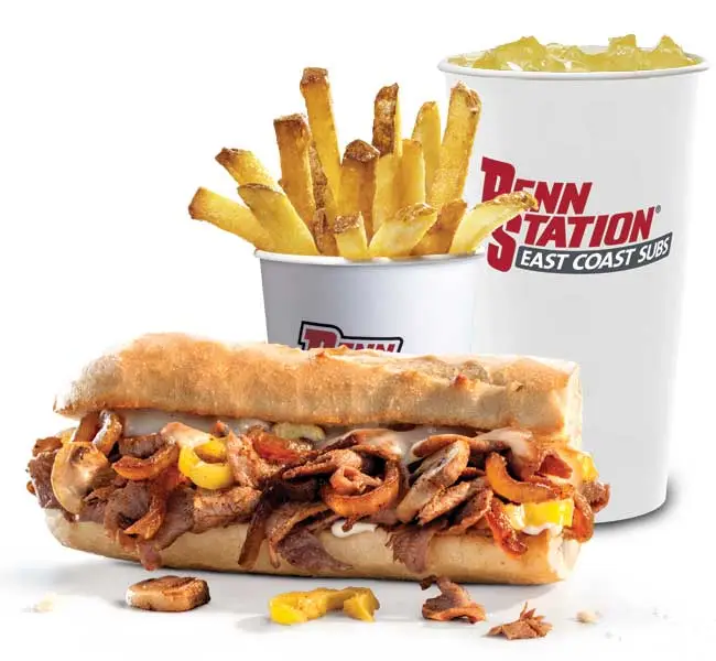 signature cheesesteak, fries and lemonade