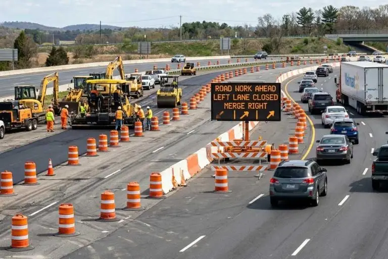 road construction, merge right