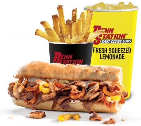 Penn Station signature cheesesteak, fries and lemonade